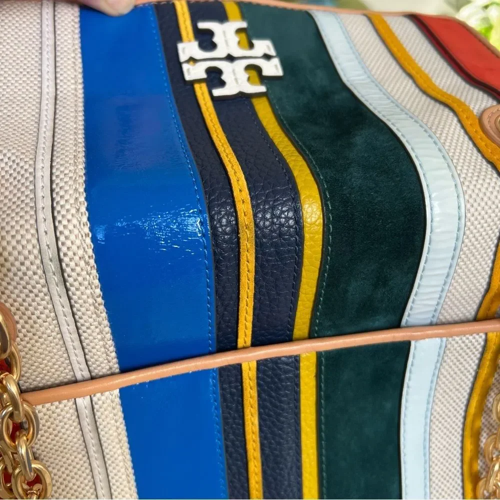 Tory Burch Fleming Convertible Shoulder Crossbody Bag Balloon Stripe Leather